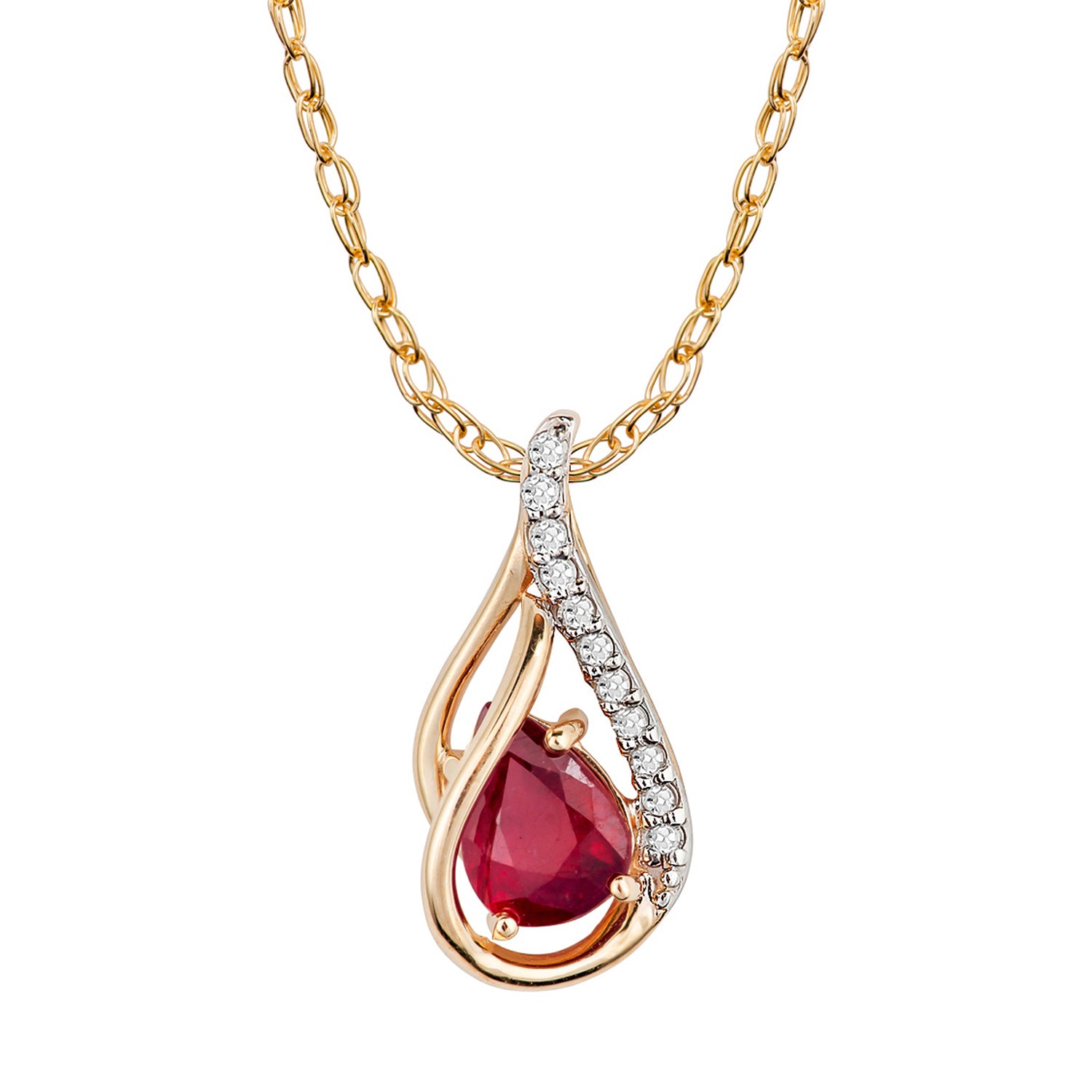 9ct Yellow Gold & Diamond 8x6mm Pear Cut Red Ruby Halo outlet Pendant - Real 9K Gold