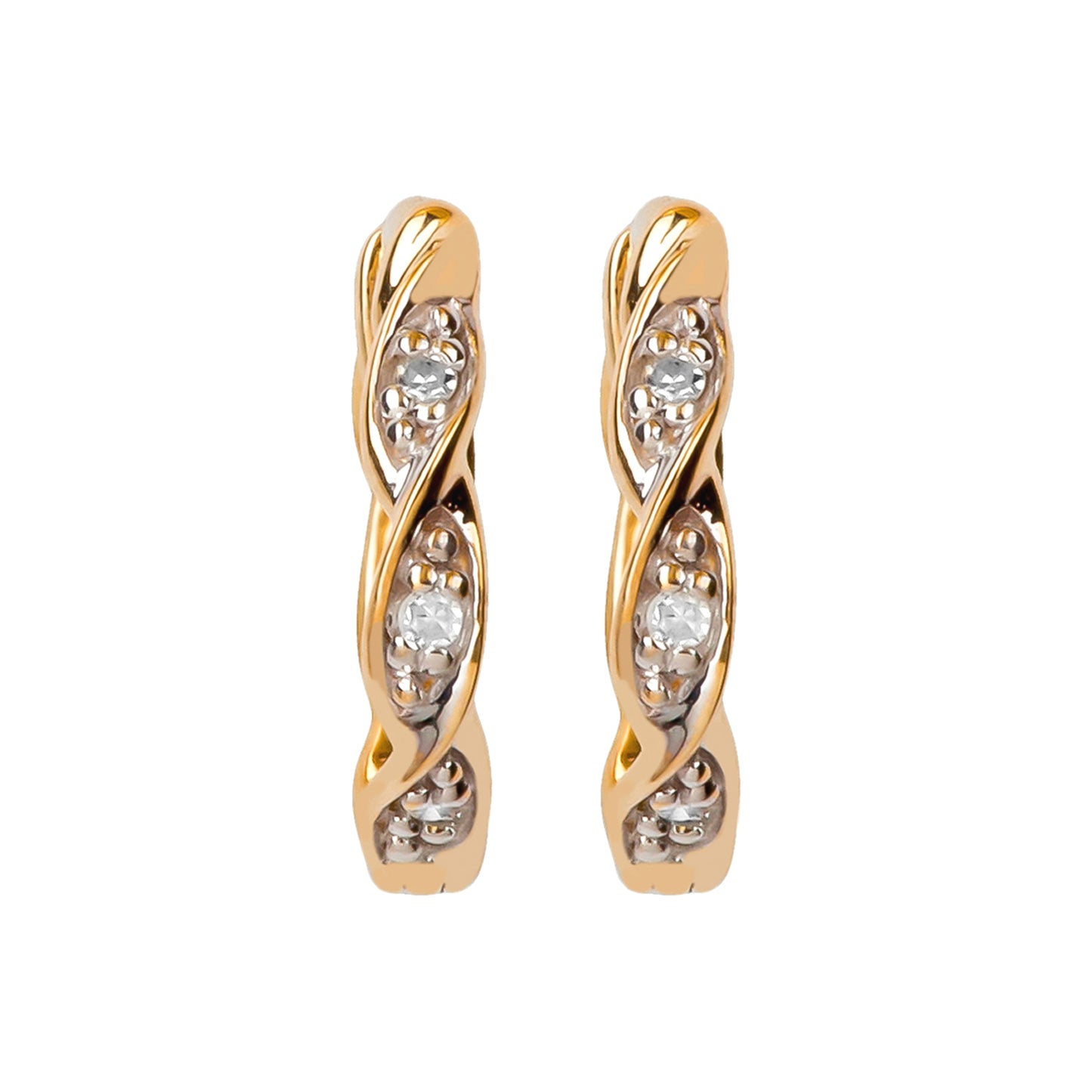 10k Yellow Gold Braided Diamond Petite Huggie Hoop Earrings