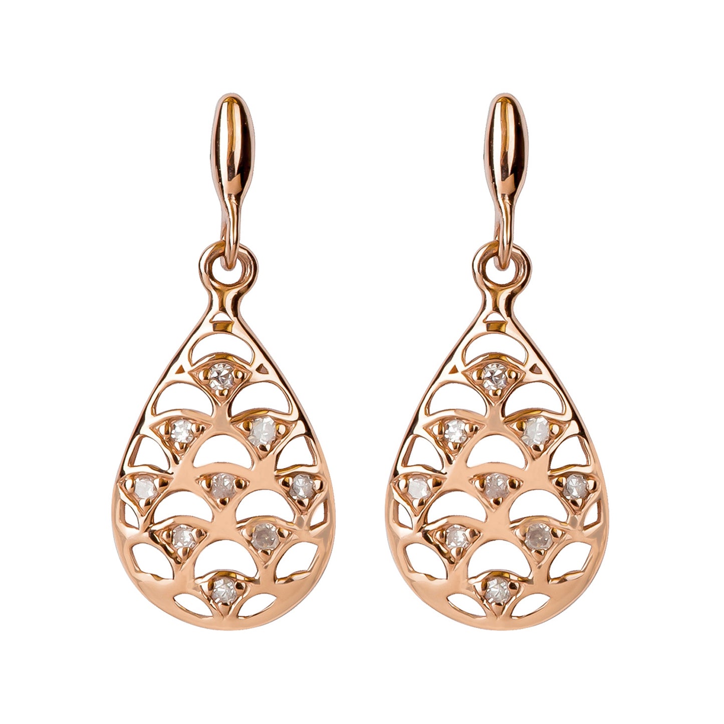 10k Rose Gold Teardrop Diamond Dangle Earrings