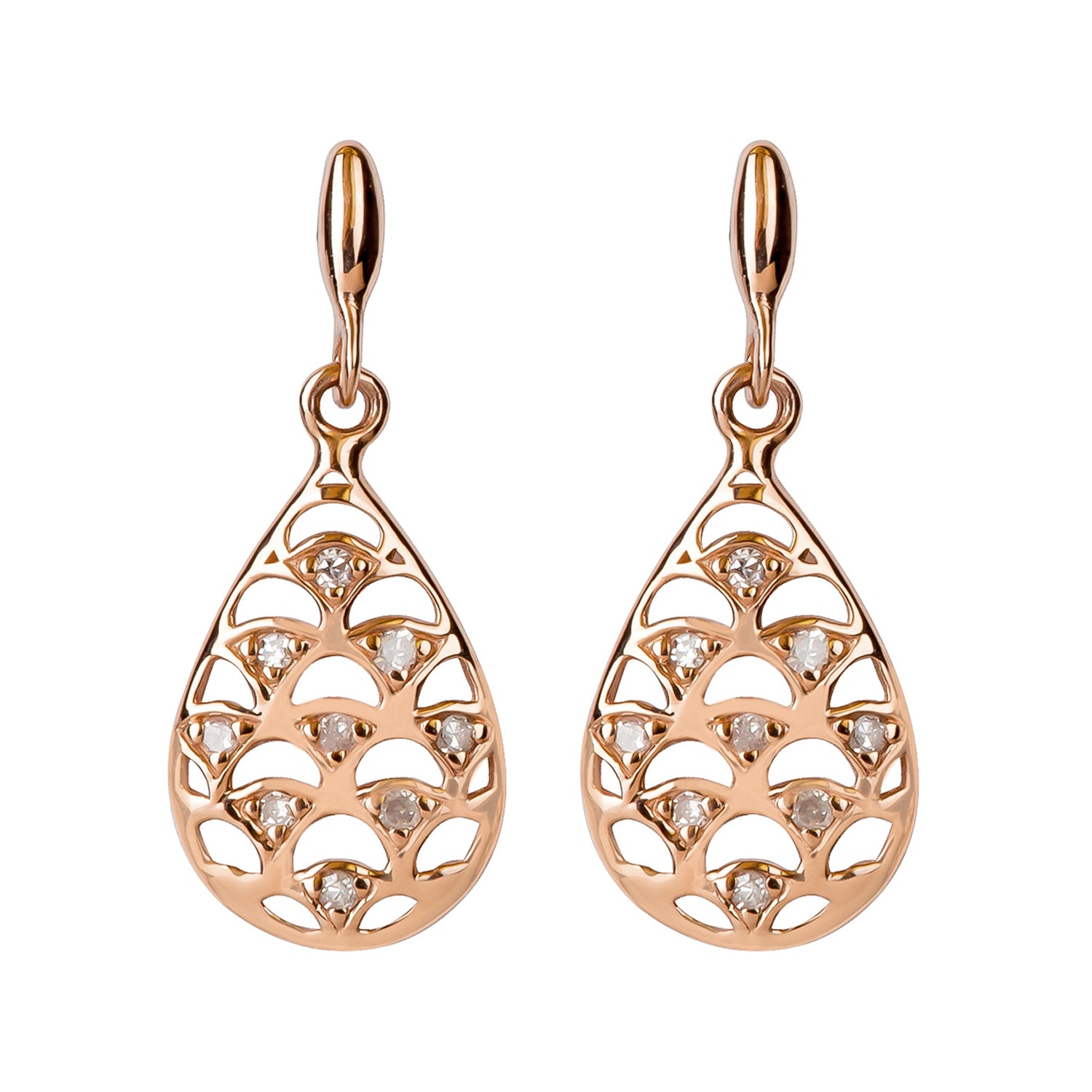 10k Rose Gold Teardrop Diamond Dangle Earrings