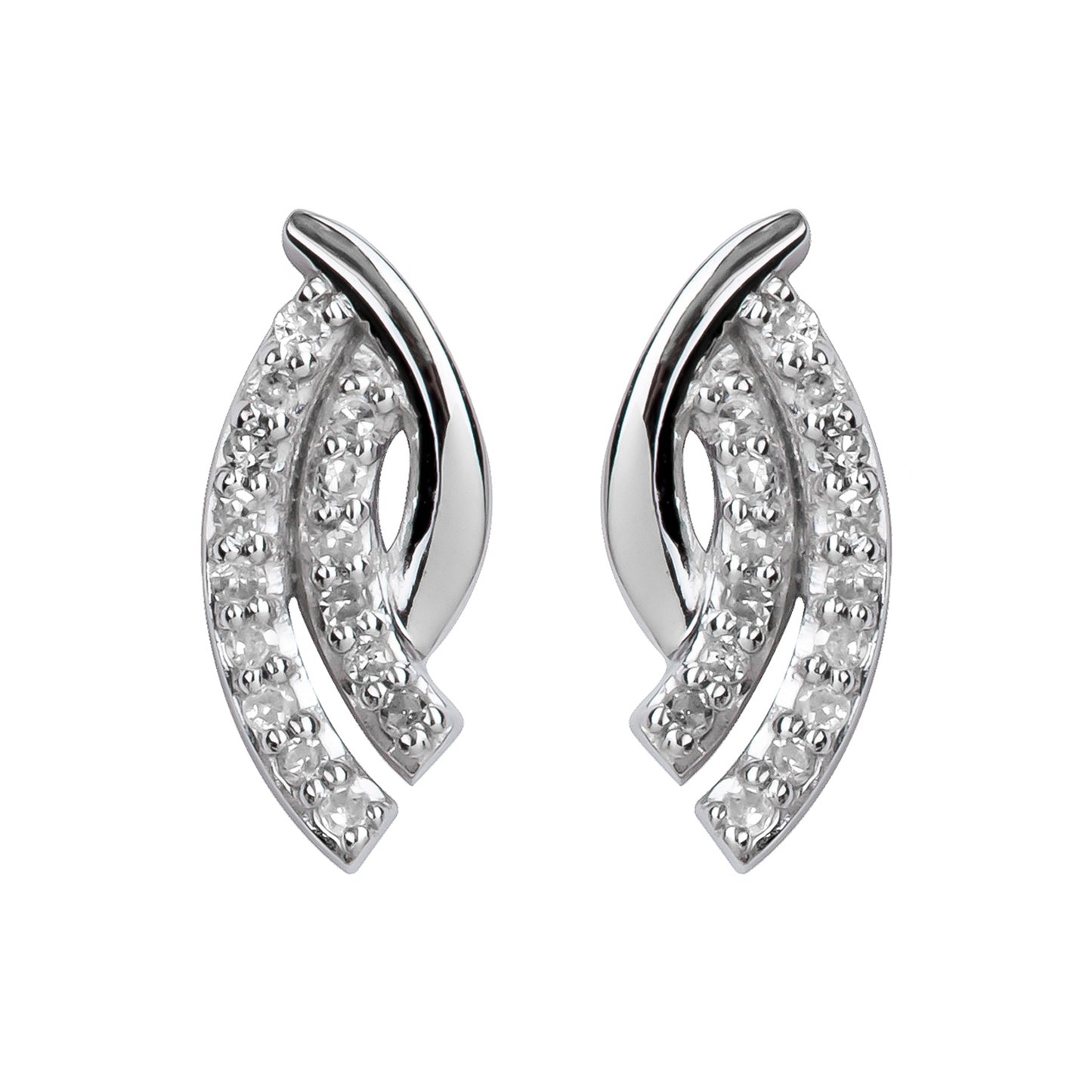 10k White Gold Curved 1/6ct Diamond Bypass Earrings