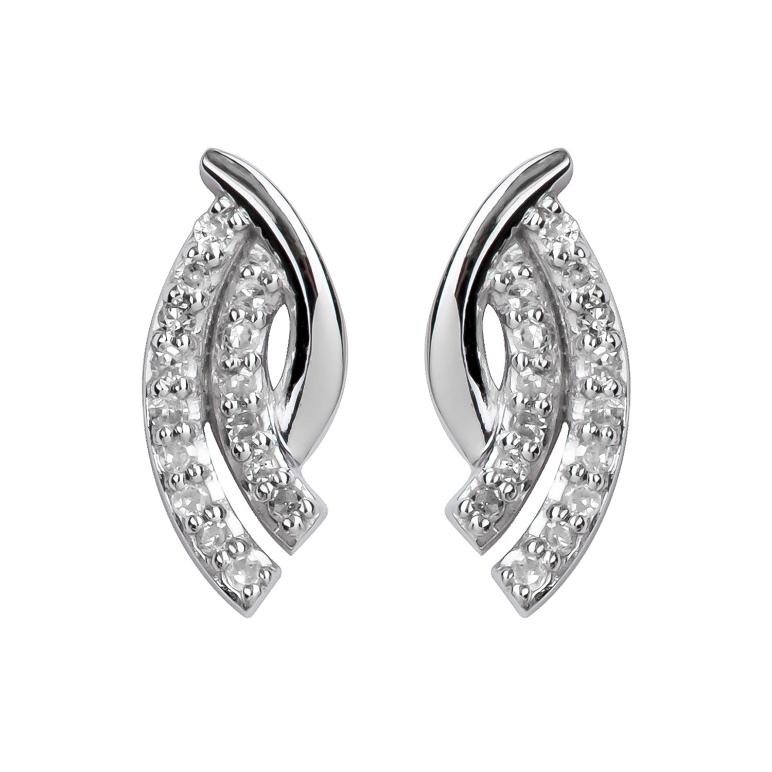 10k White Gold Curved 1/6ct Diamond Bypass Earrings