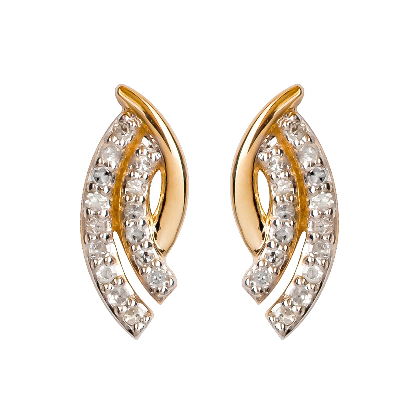 10k Yellow Gold Curved 1/6ct Diamond Bypass Earrings