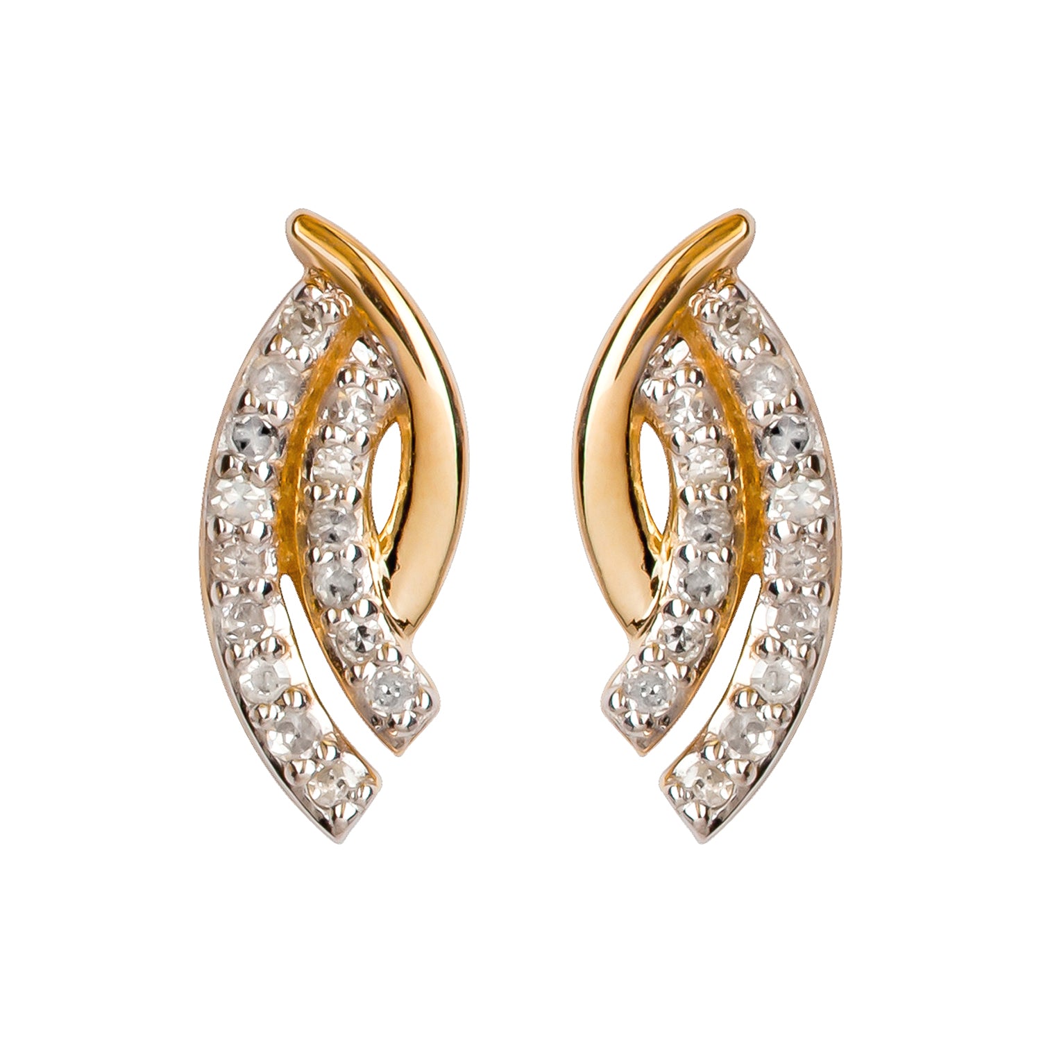 10k Yellow Gold Curved 1/6ct Diamond Bypass Earrings