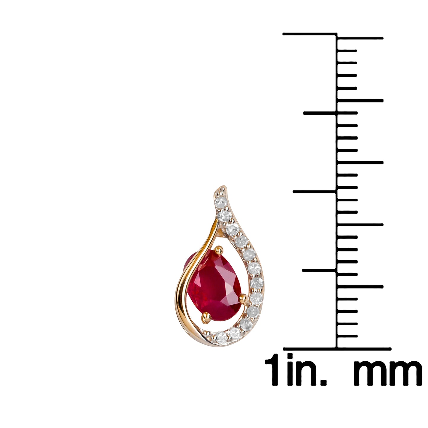 10k Yellow Gold Genuine Oval Ruby and Diamond Curved Halo Drop Earrings