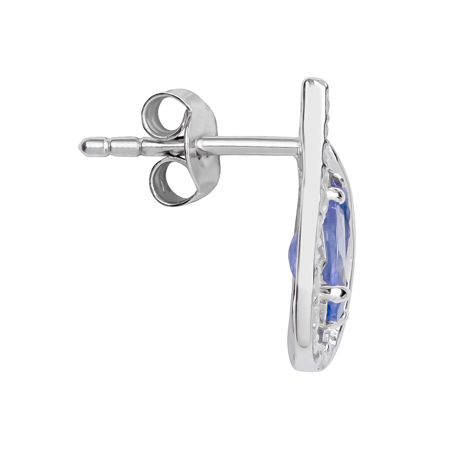 10k White Gold Genuine Oval Tanzanite and Diamond Curved Halo Drop Earrings