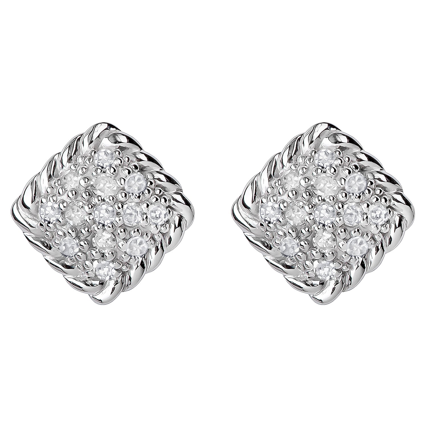 10k White Gold Genuine 1/4ct Diamond Cluster Stud Earrings Rope Gold Trim