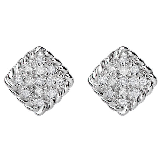 10k White Gold Genuine 1/4ct Diamond Cluster Stud Earrings Rope Gold Trim