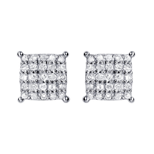 10k White Gold Genuine 1/4ct Diamond Cluster Stud Earrings