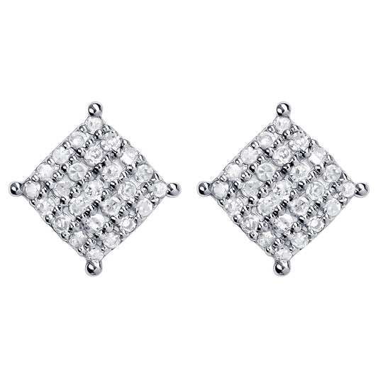 10k White Gold Genuine 1/4ct Diamond Cluster Stud Earrings