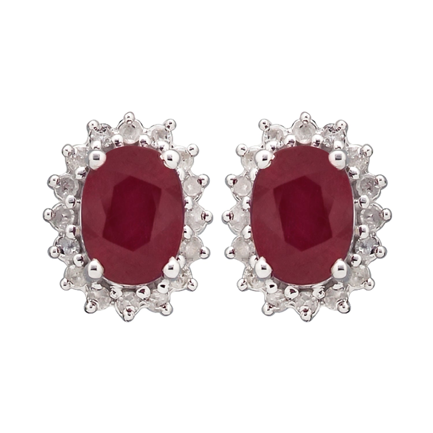 10k White Gold Genuine Ruby and Diamond Halo Earrings