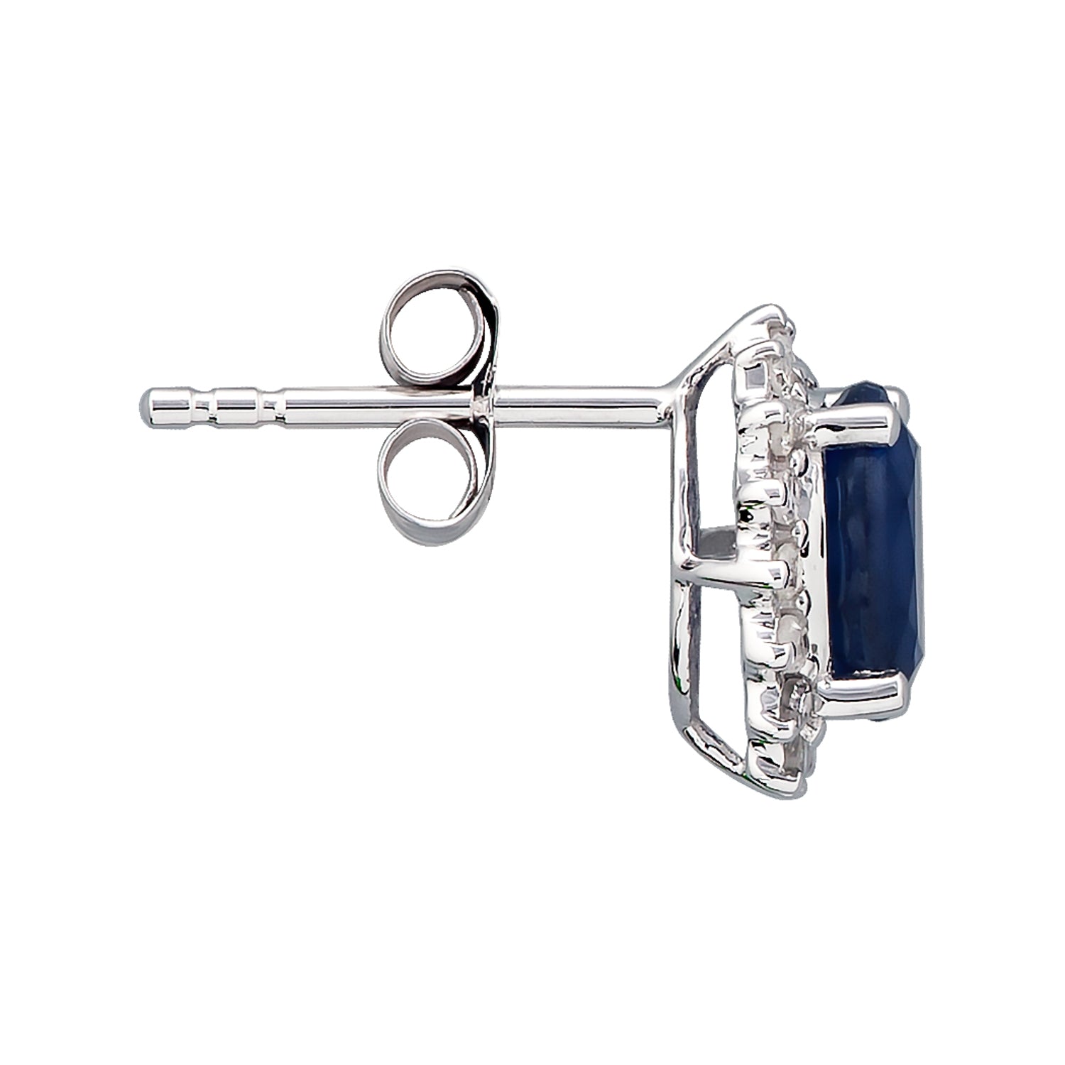 10k White Gold Oval Genuine Sapphire and Diamond Halo Earrings