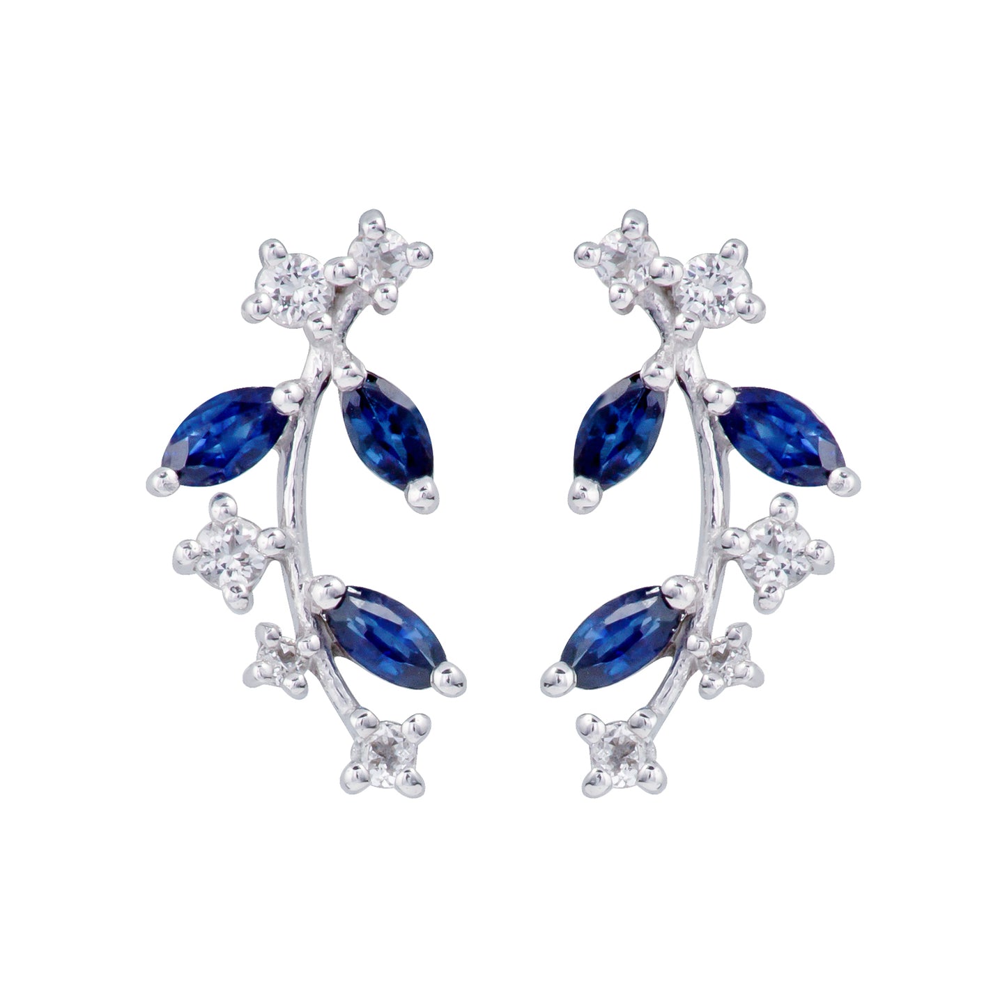 10k White Gold Genuine Sapphire and White Topaz Crescent Earrings