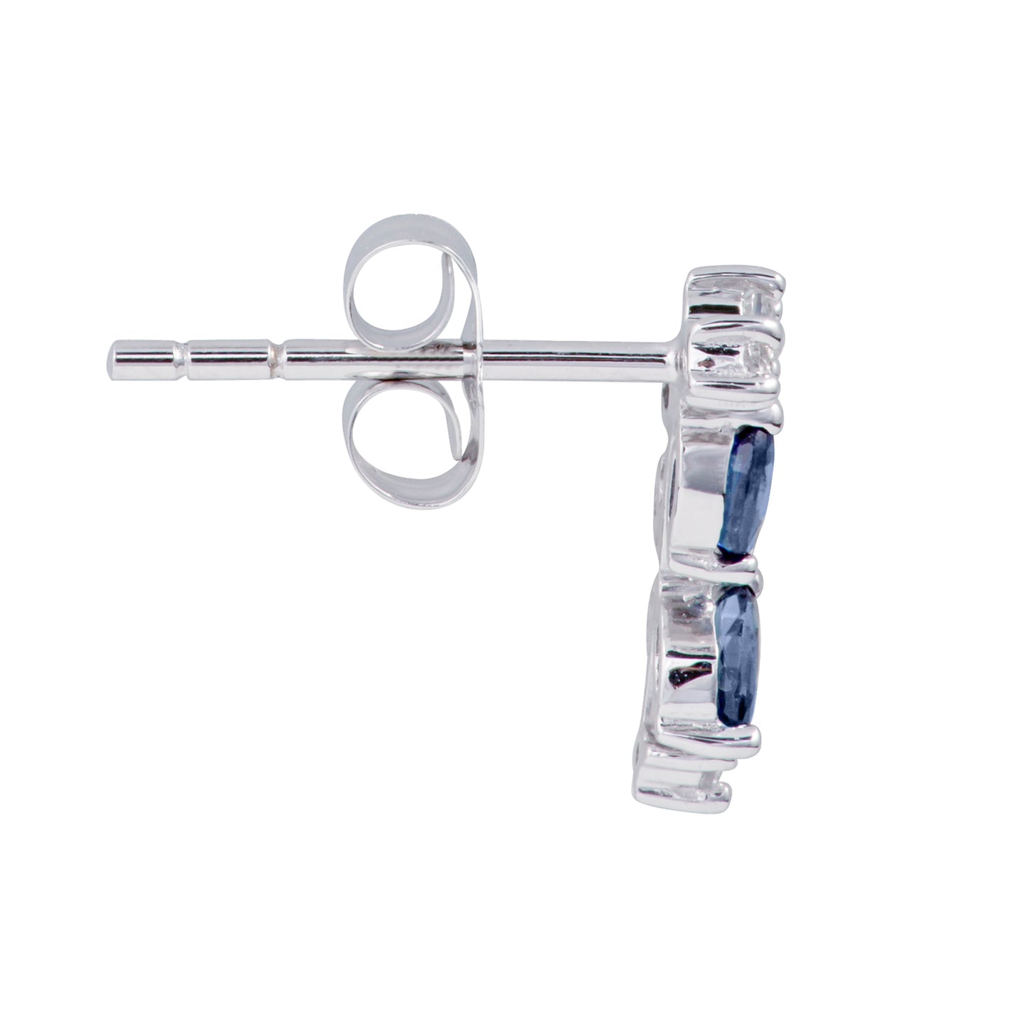 10k White Gold Genuine Sapphire and White Topaz Crescent Earrings