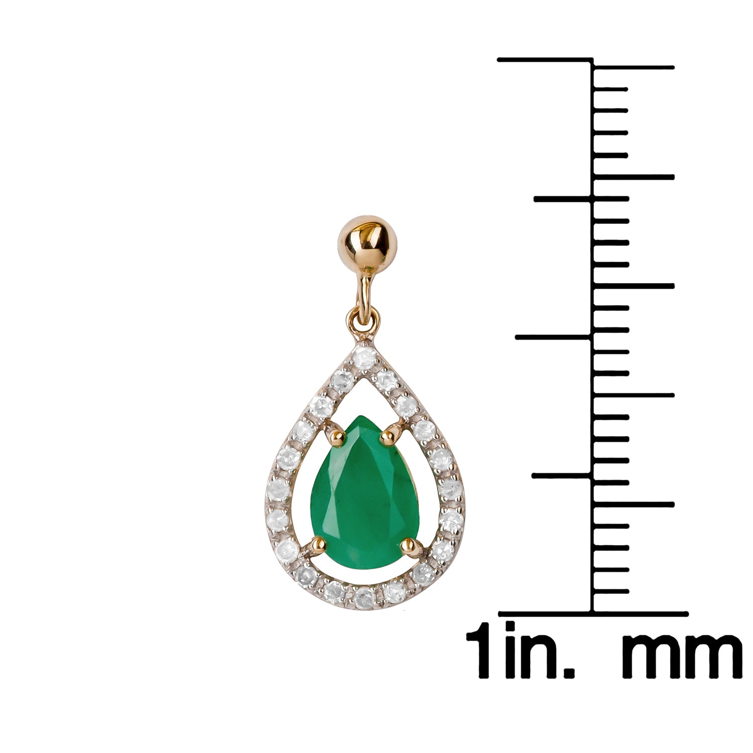 10k Yellow Gold Genuine Pear-Shape Emerald and Diamond Halo Dangle Earrings