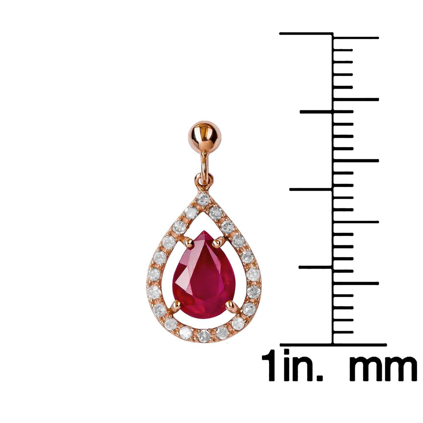 10k Rose Gold Genuine Pear-Shape Ruby and Diamond Halo Dangle Earrings