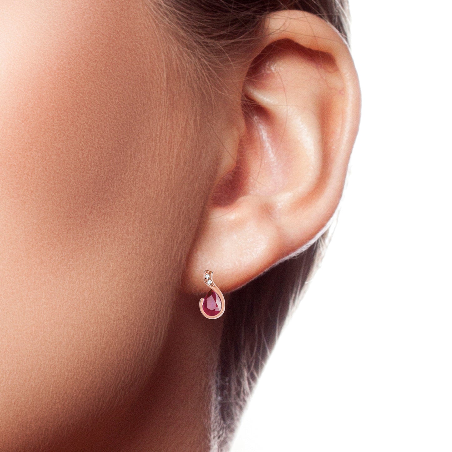 10k Rose Gold Genuine Pear-Shape Ruby and Diamond Earrings