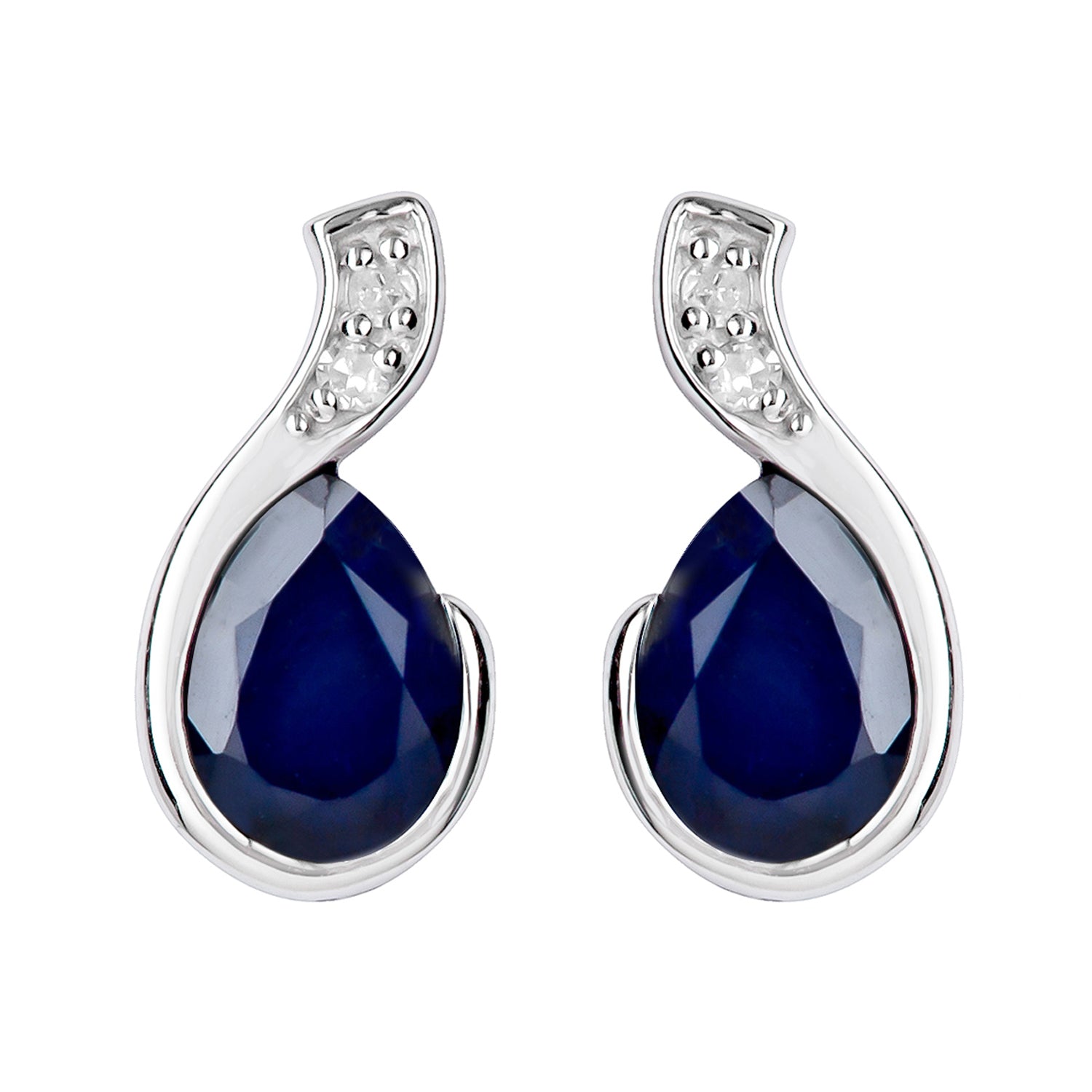 10k White Gold Genuine Pear-Shape Sapphire and Diamond Earrings