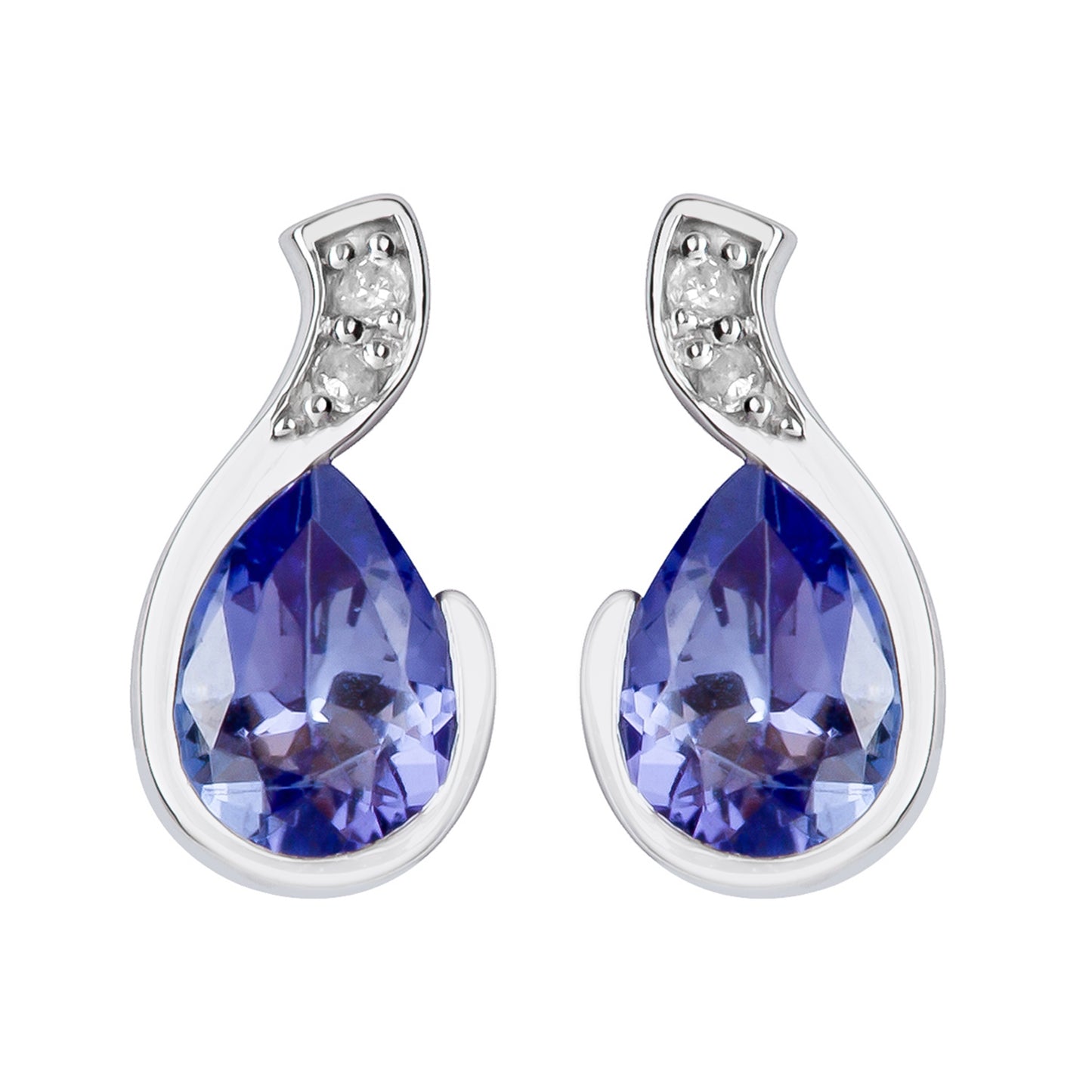 10k White Gold Genuine Pear-Shape Tanzanite and Diamond Earrings