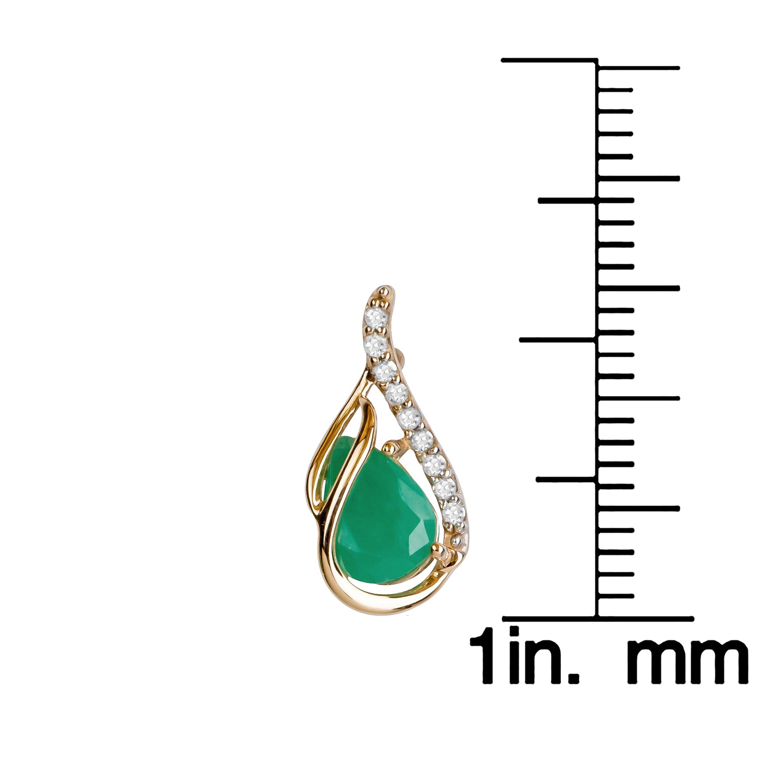 10k Yellow Gold Genuine Pear-Shape Emerald and Diamond Curved Halo Drop Earrings