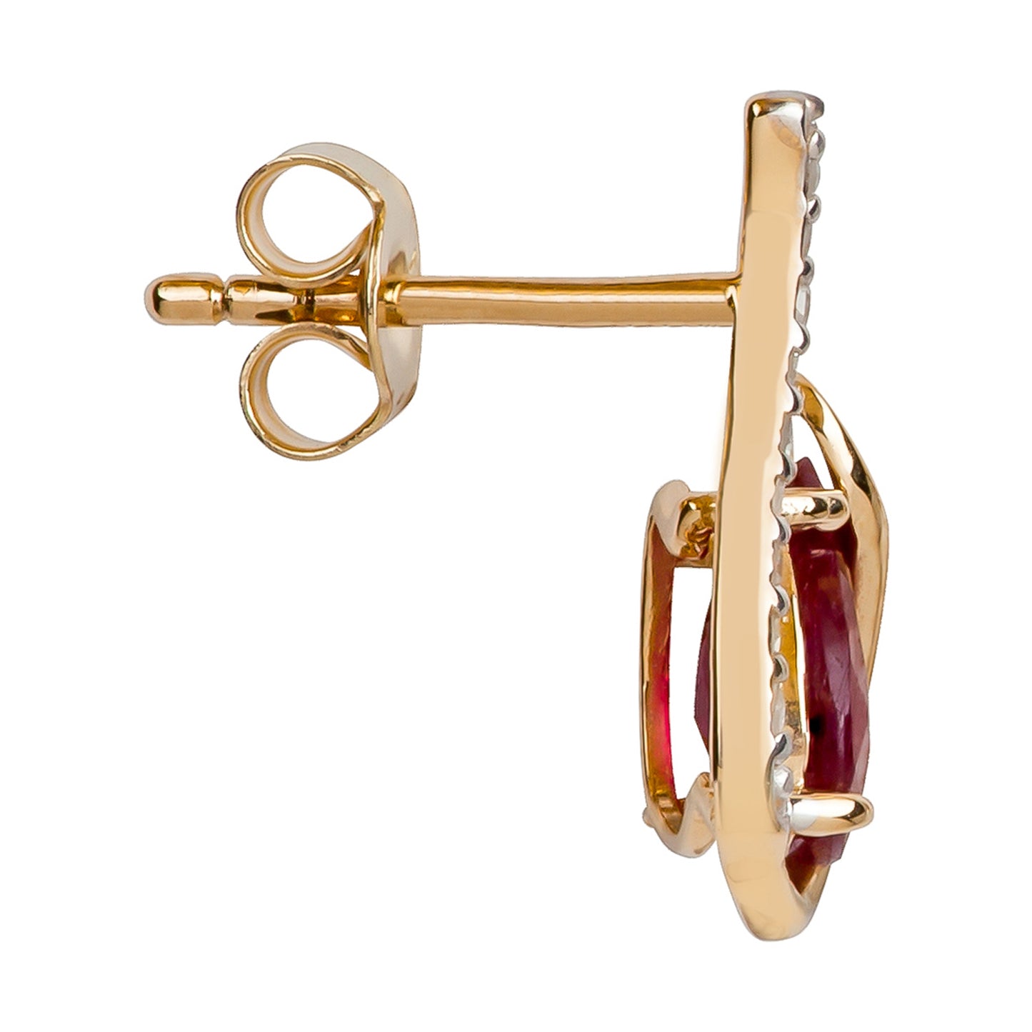 10k Yellow Gold Genuine Pear-Shape Ruby and Diamond Curved Halo Drop Earrings