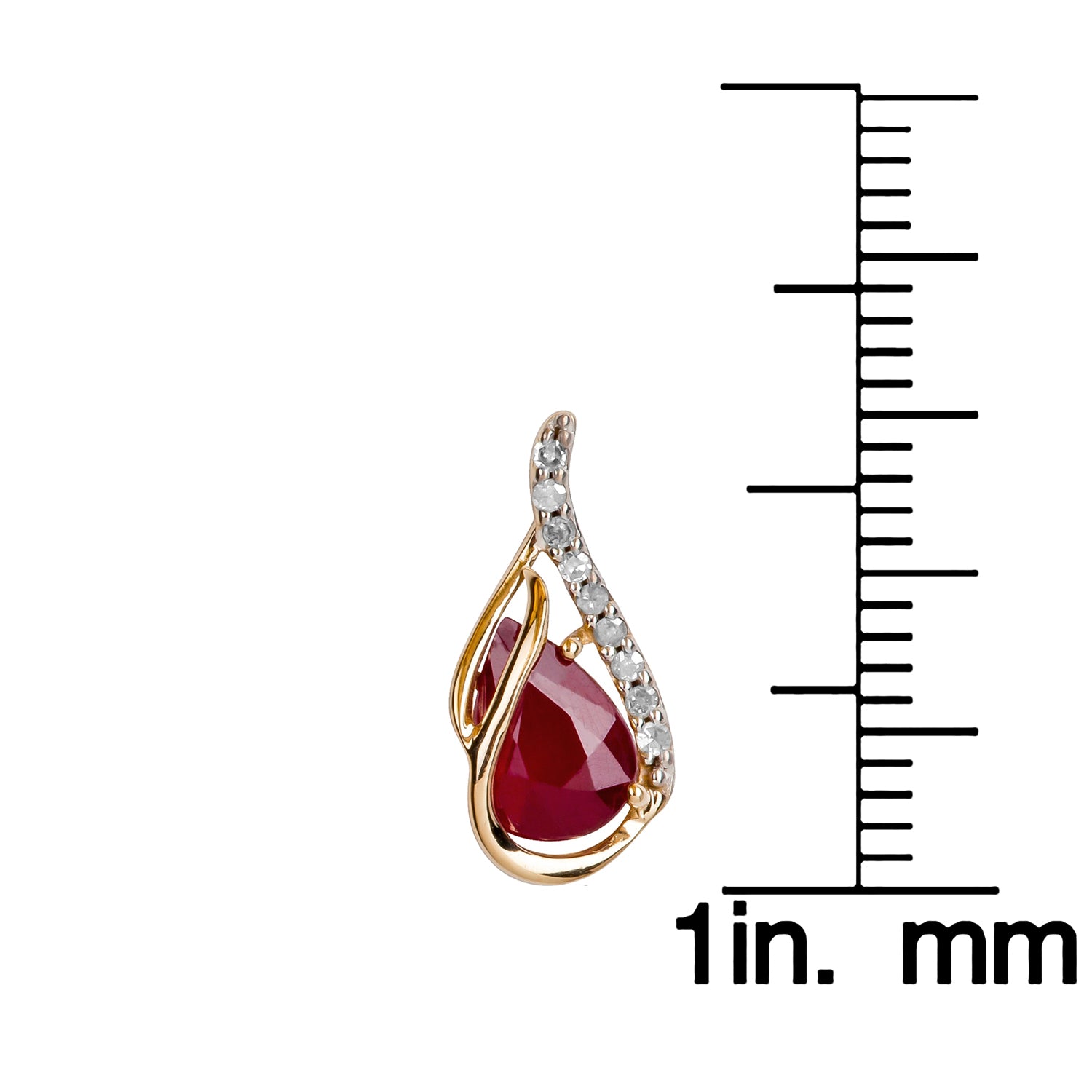 10k Yellow Gold Genuine Pear-Shape Ruby and Diamond Curved Halo Drop Earrings