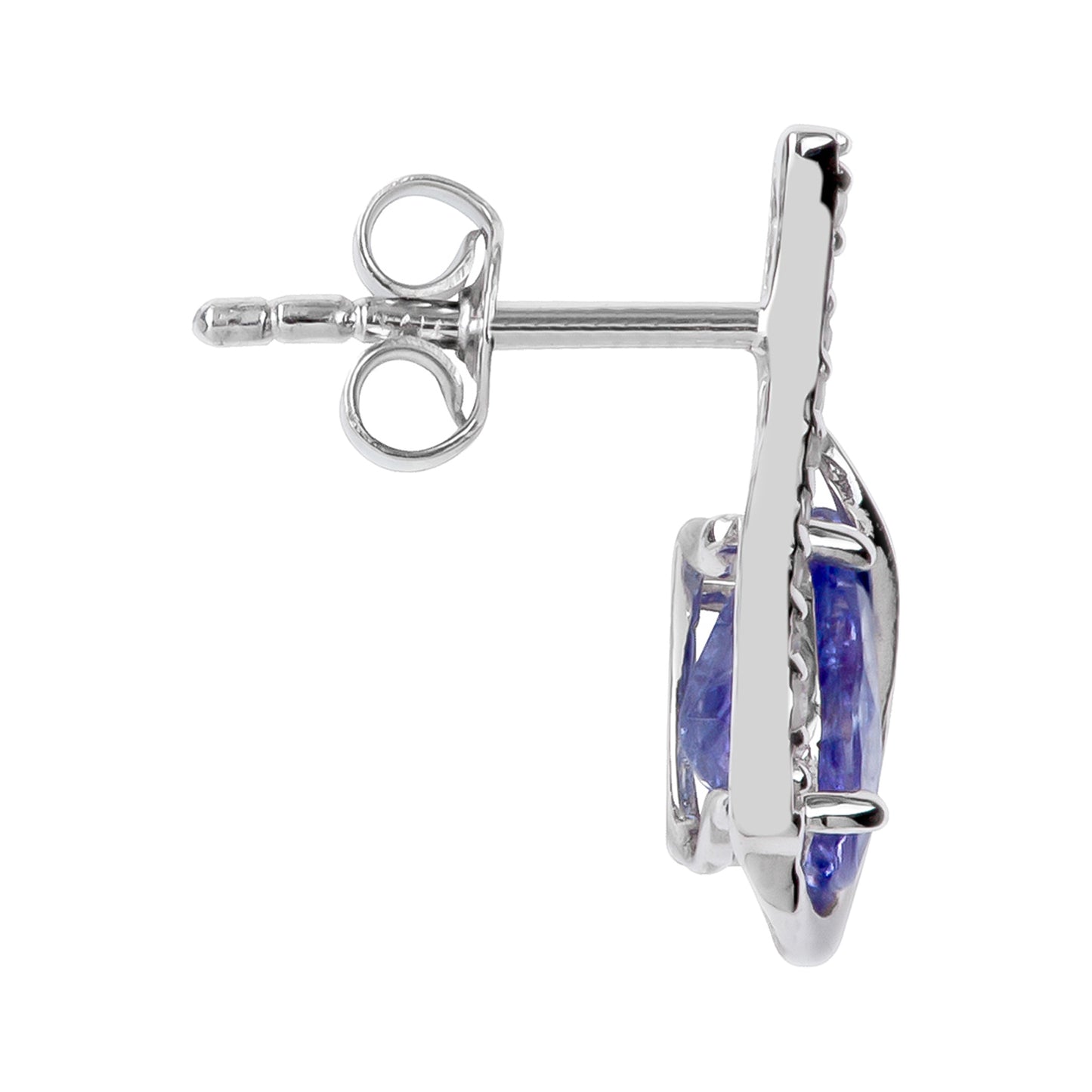 10k White Gold Genuine Pear-Shape Tanzanite and Diamond Curved Halo Drop Earrings