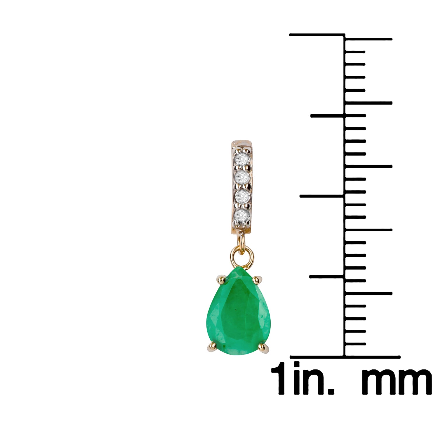 10k Yellow Gold Genuine Pear-Shape Emerald and Diamond Drop Dangle Earrings