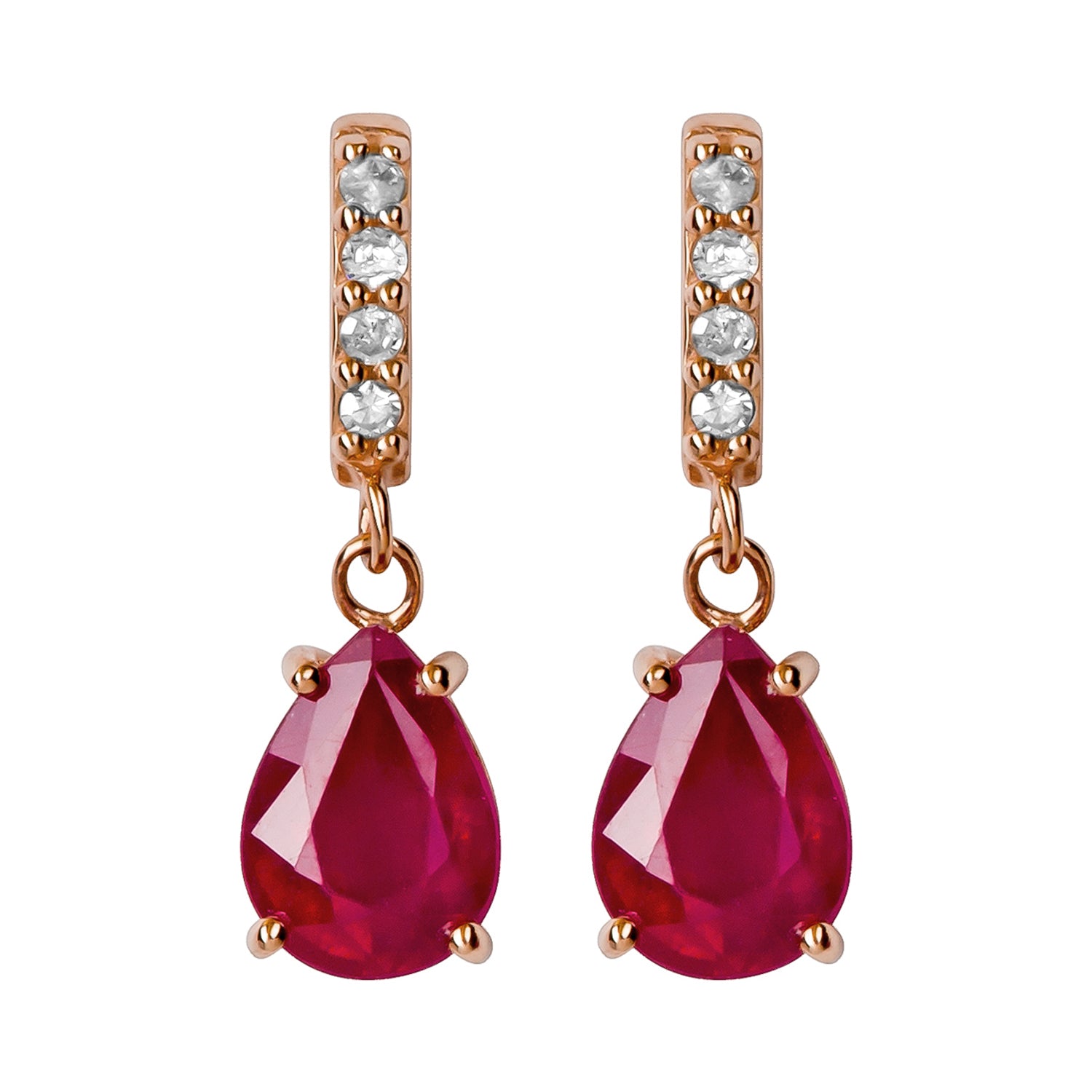 10k Rose Gold Genuine Pear-Shape Ruby and Diamond Drop Dangle Earrings