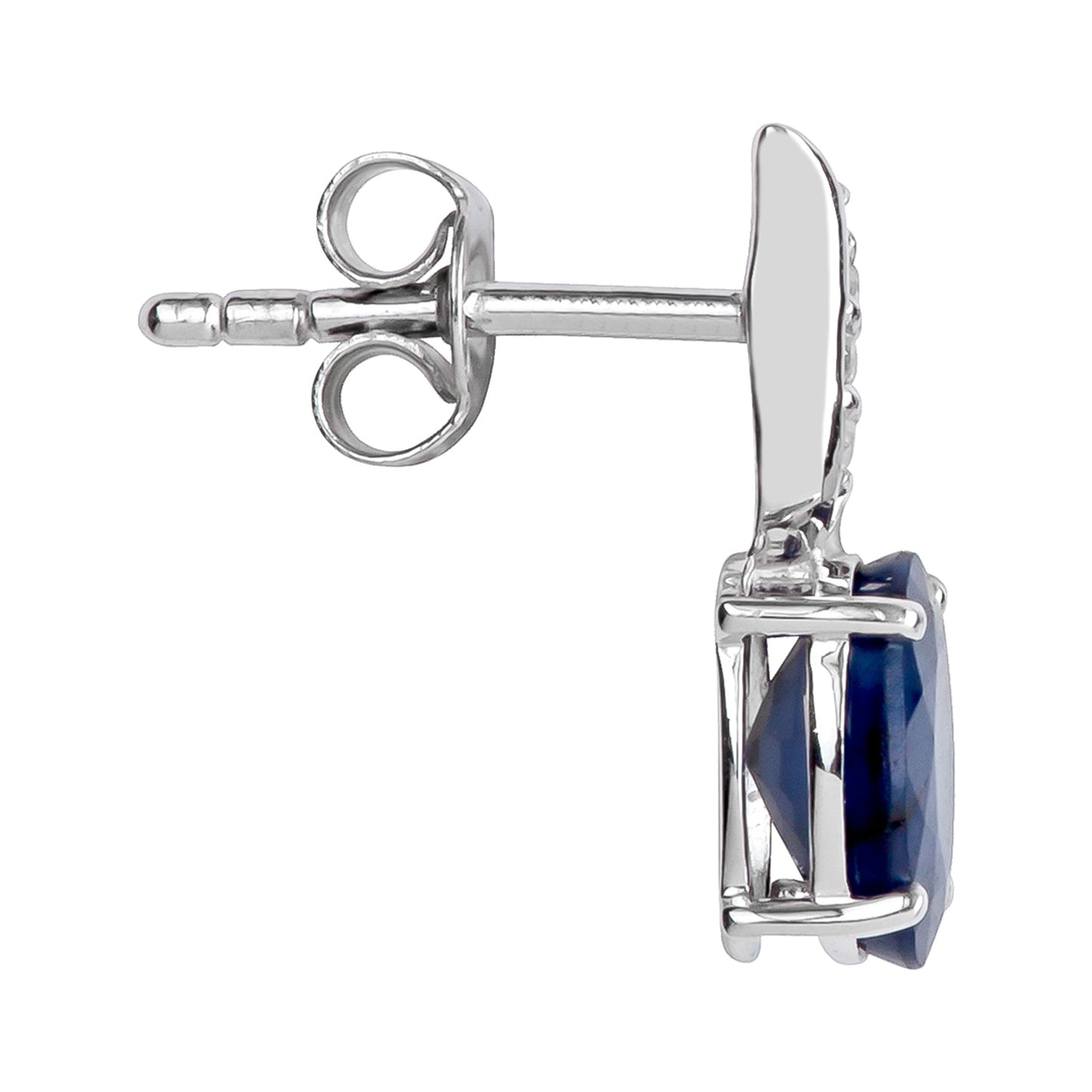 10k White Gold Genuine Oval Sapphire and Diamond Drop Earrings