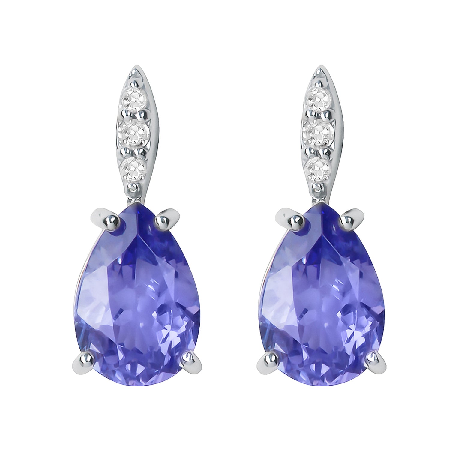 10k White Gold Genuine Pear-Shape Tanzanite and Diamond Drop Earrings