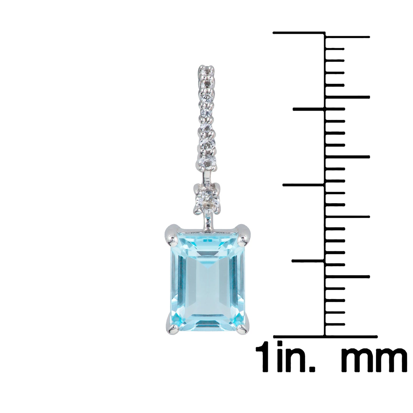 10k White Gold Emerald-Cut Blue Topaz and White Topaz Dangle Earrings