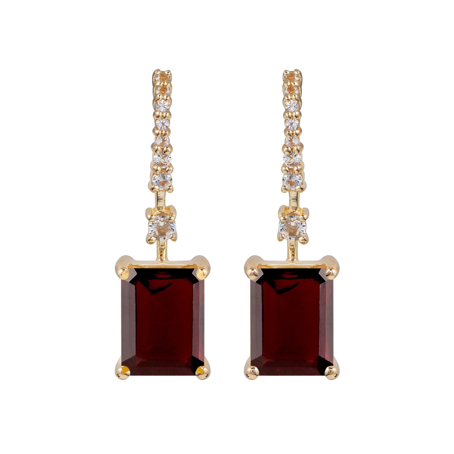 10k Yellow Gold Emerald-Cut Garnet and White Topaz Dangle Earrings