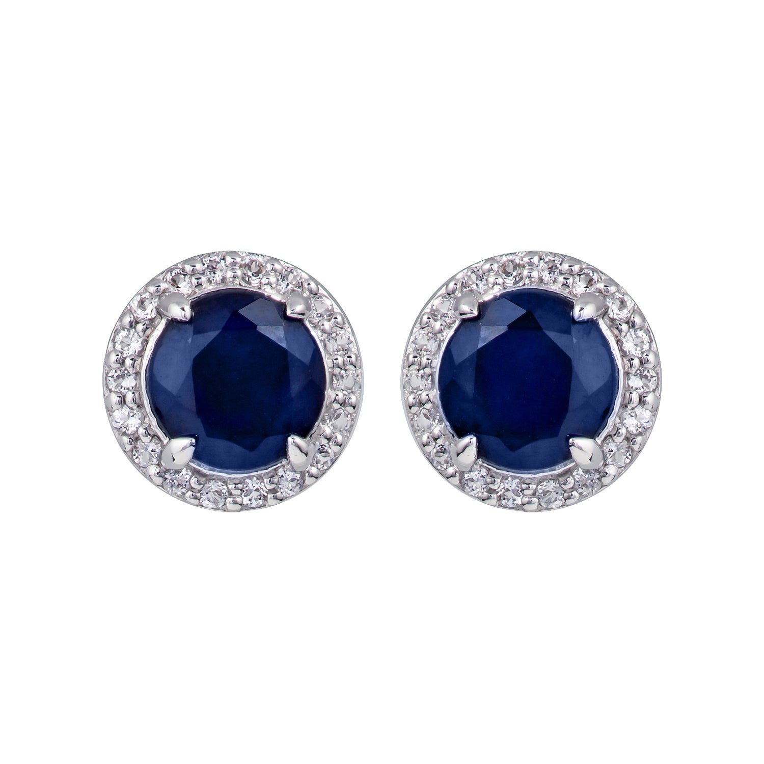 10k White Gold Genuine Round Sapphire and White Topaz Halo Earrings