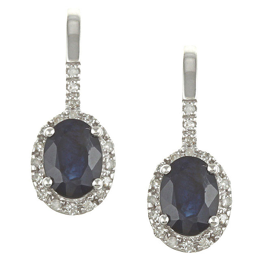 10k White Gold Oval Sapphire and Diamond Halo Earrings