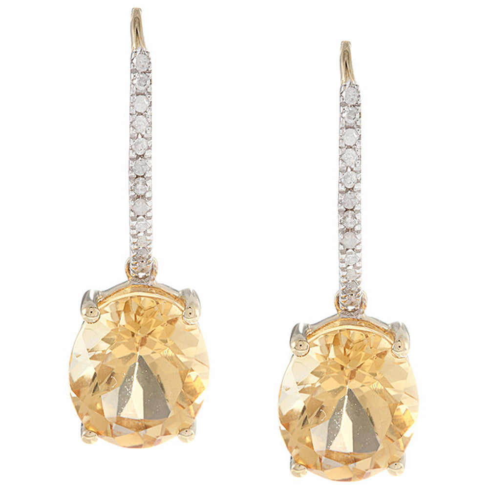 10k Yellow Gold Oval Citrine and Pave Diamond Earrings