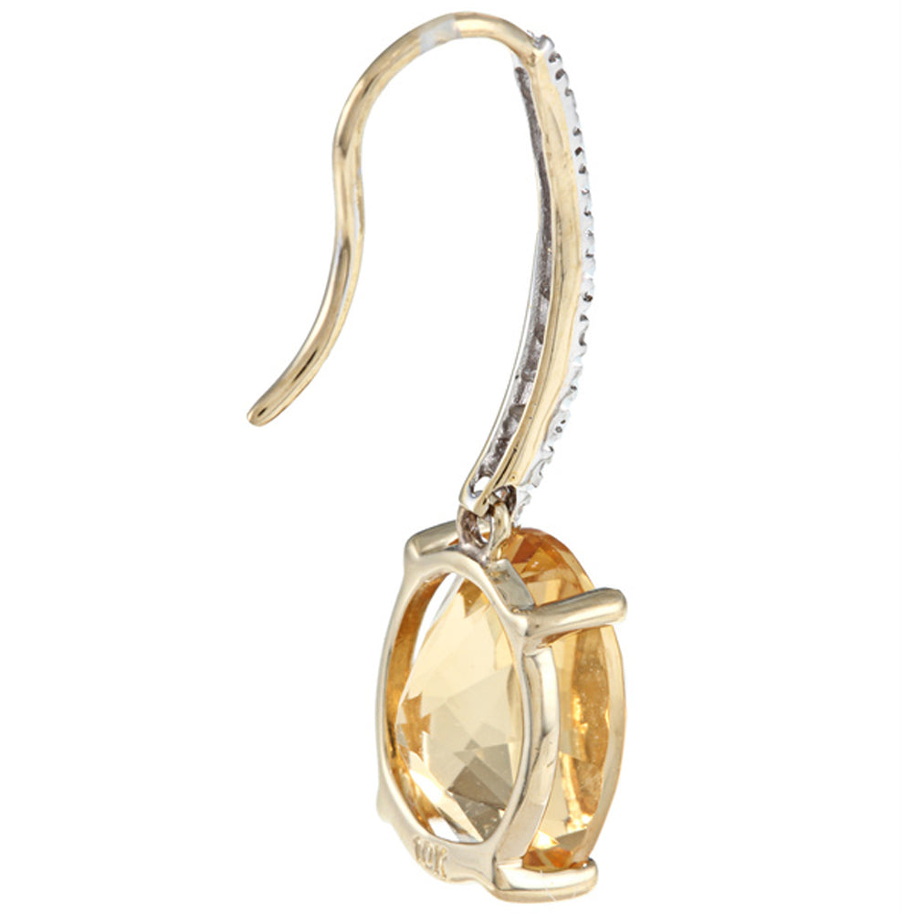 10k Yellow Gold Oval Citrine and Pave Diamond Earrings