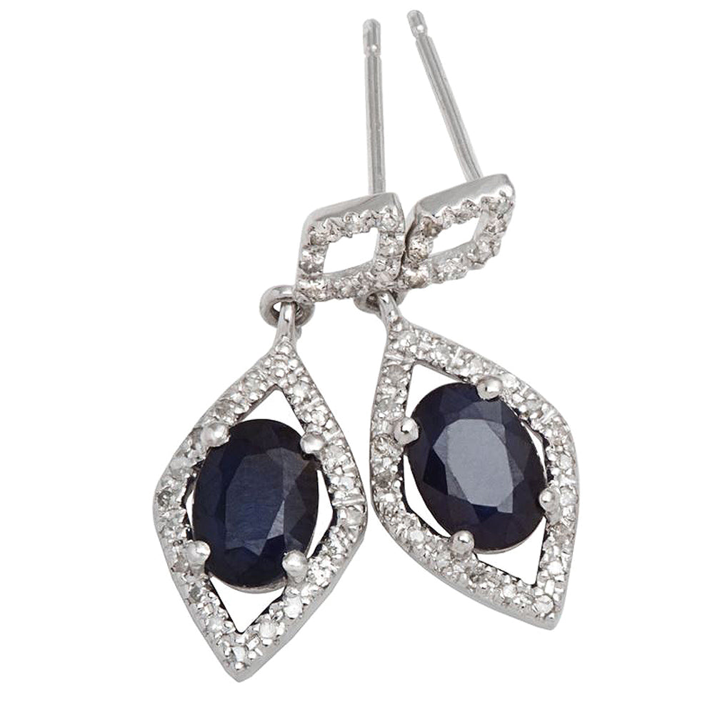 10k White Gold Oval Sapphire and Diamond Earrings