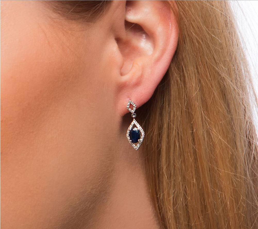 10k White Gold Oval Sapphire and Diamond Earrings