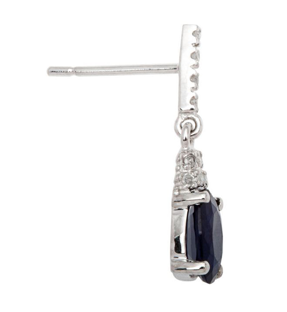 10k White Gold Oval Blue Sapphire and Diamond Drop Earrings