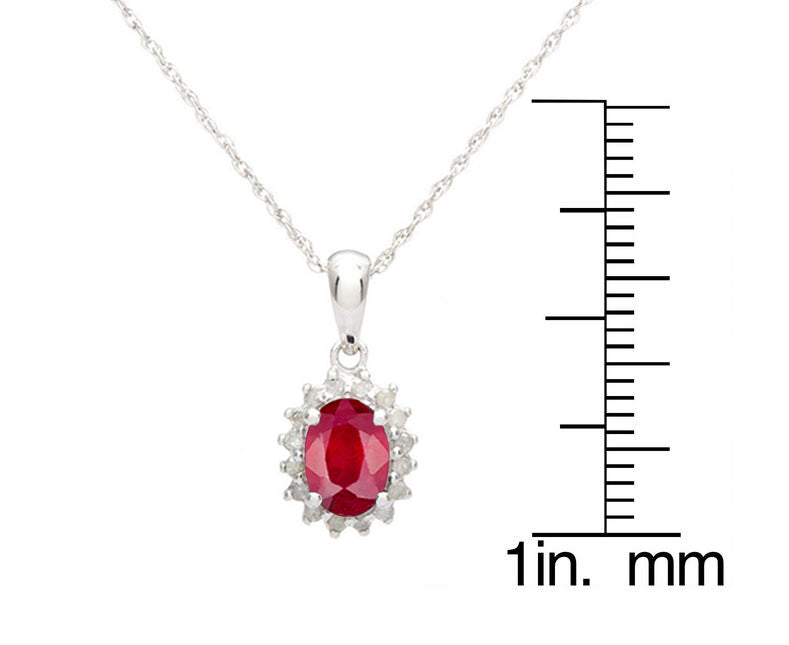 10k White Gold Oval Ruby and Diamond Halo Necklace