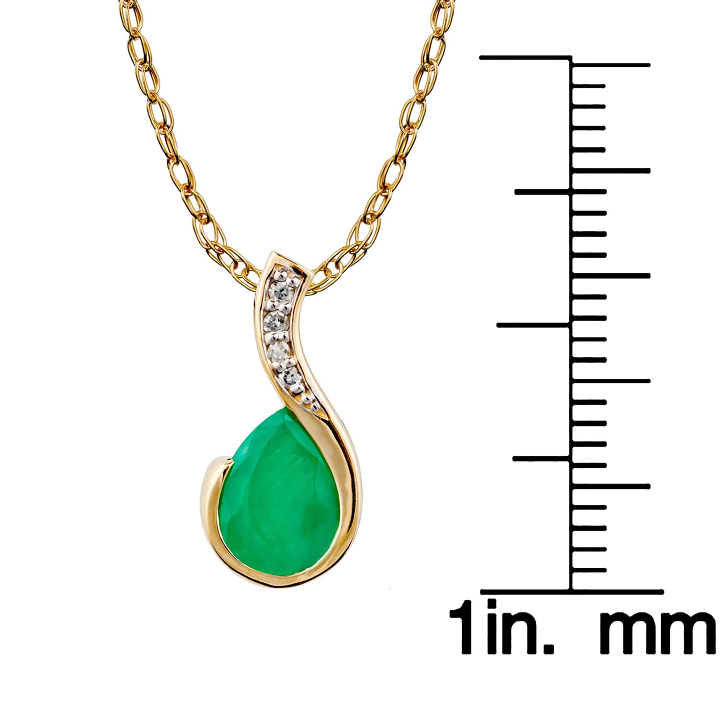 10k Yellow Gold Genuine Pear Shape Emerald and Diamond Drop Pendant Necklace