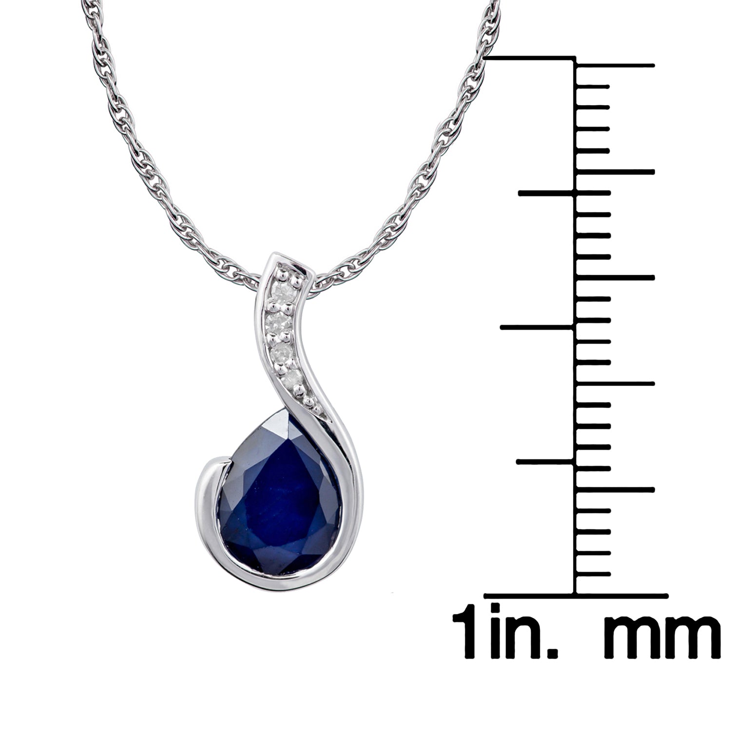 10k White Gold Genuine Pear Shape Sapphire and Diamond Drop Pendant Necklace