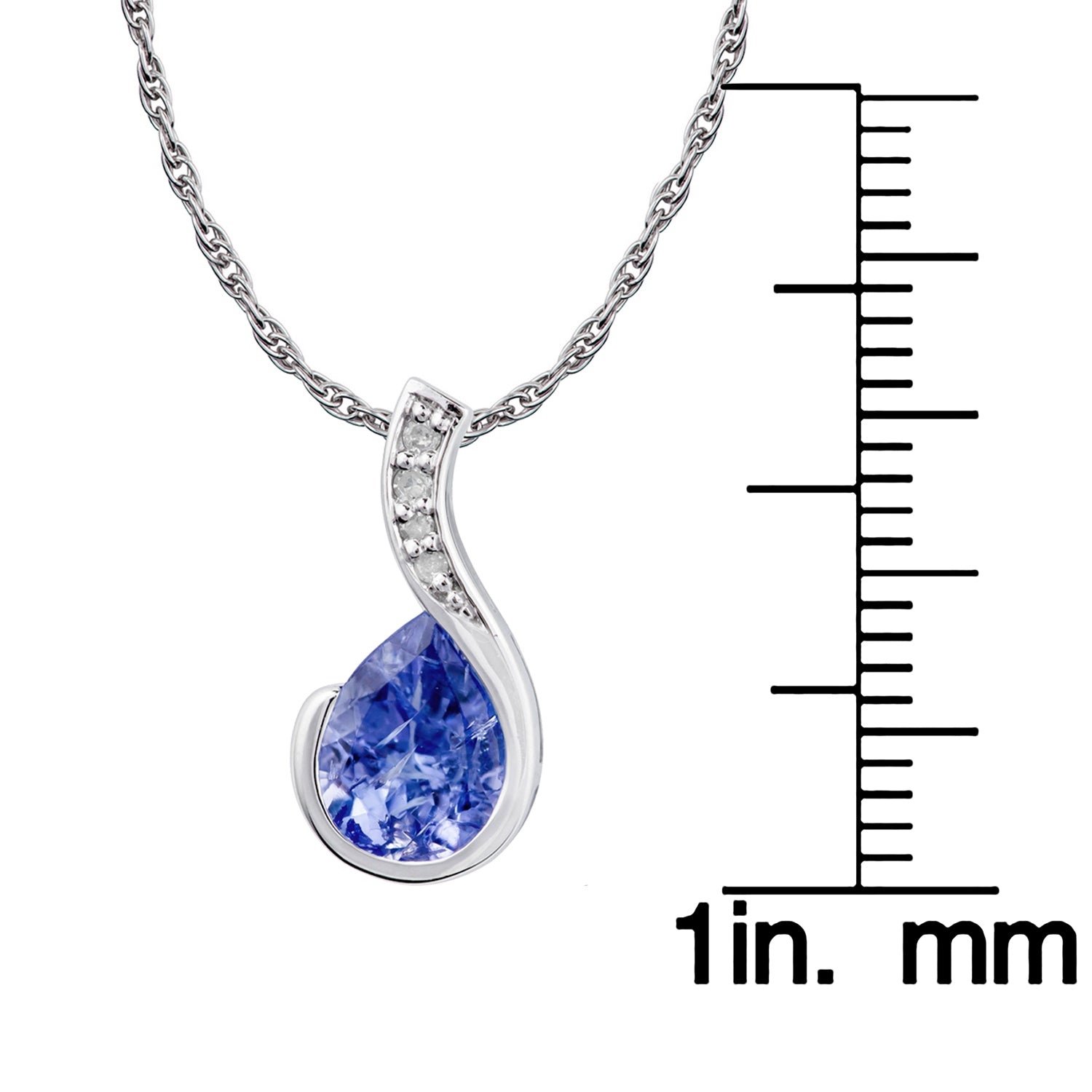 10k White Gold Genuine Pear Shape Tanzanite and Diamond Drop Pendant Necklace