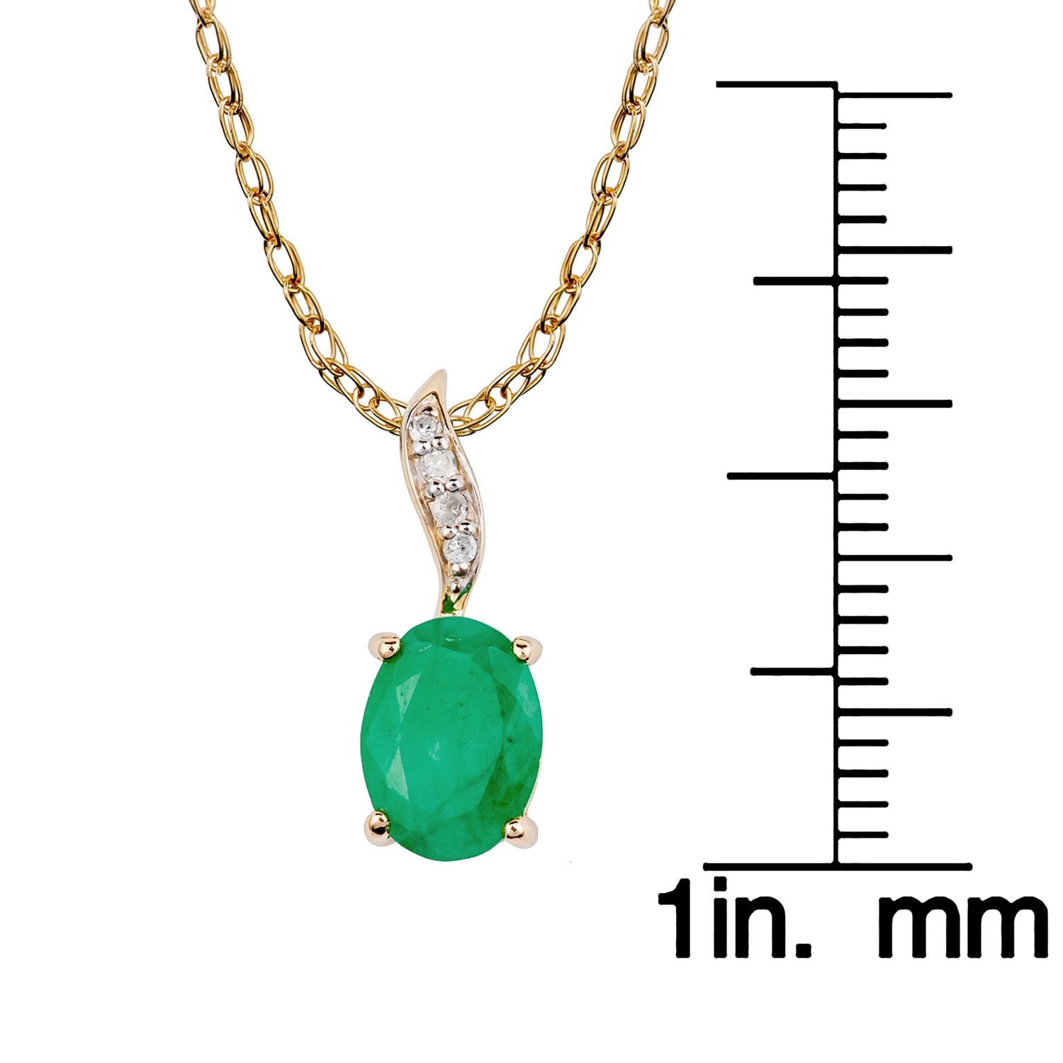 10k Yellow Gold Genuine Oval Emerald and Diamond Pendant Necklace