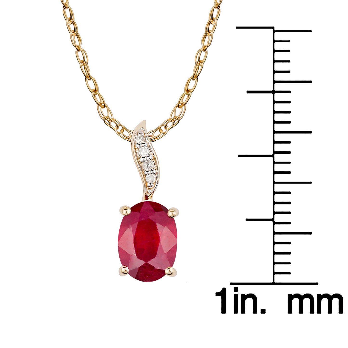 10k Yellow Gold Genuine Oval Ruby and Diamond Pendant Necklace