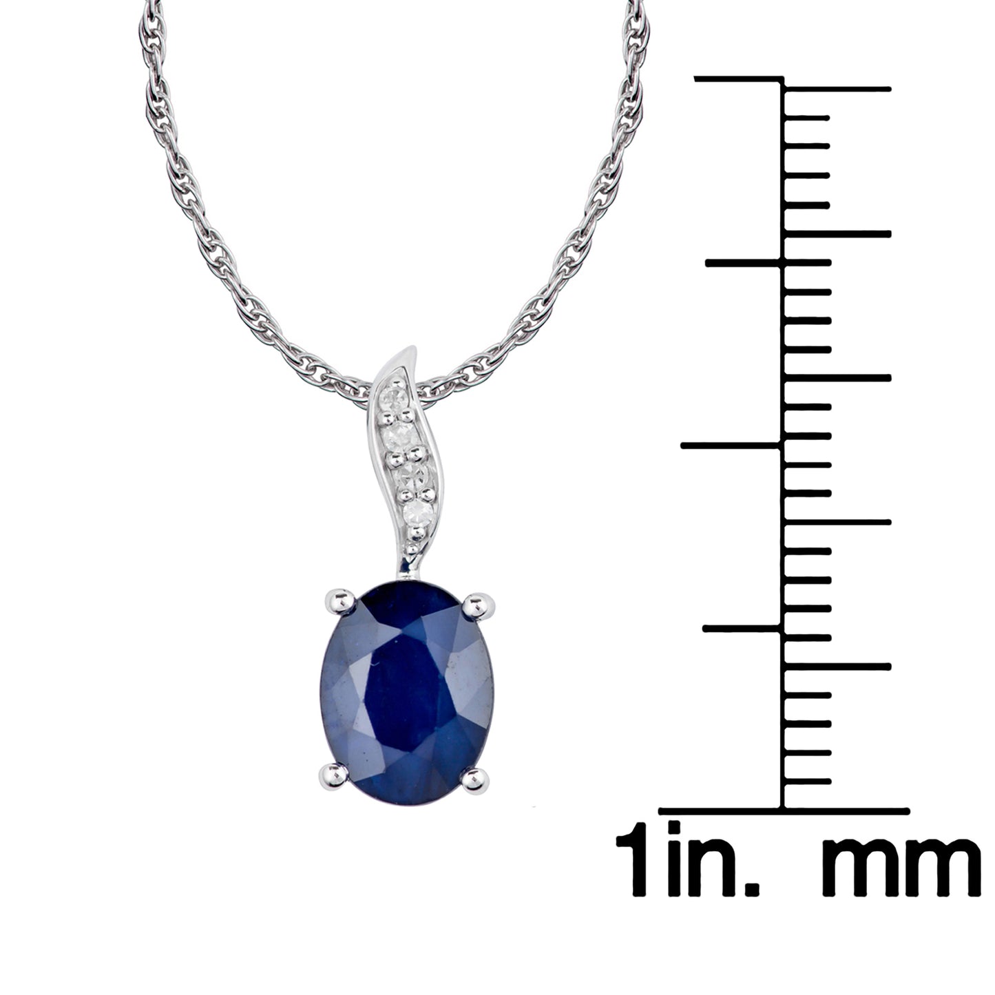 10k White Gold Genuine Oval Sapphire and Diamond Pendant Necklace