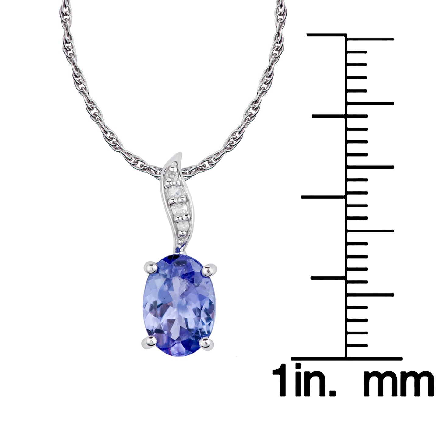 10k White Gold Genuine Oval Tanzanite and Diamond Pendant Necklace