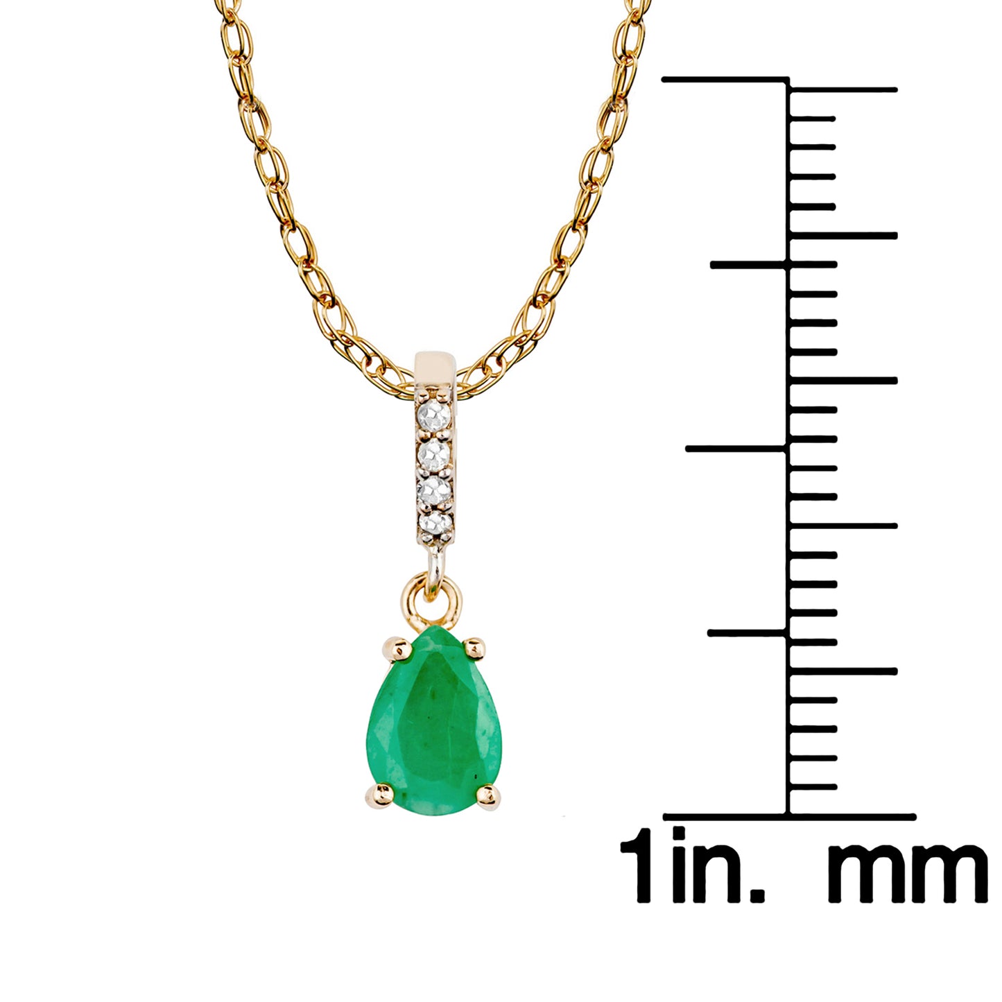 10k Yellow Gold Genuine Pear Shape Emerald and Diamond Drop Pendant Necklace