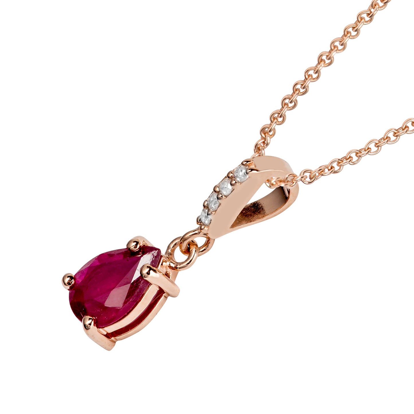 10k Rose Gold Genuine Pear Shape Ruby and Diamond Drop Pendant Necklace